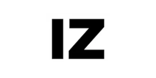 Logo saying IZ with block letters in black on a white background