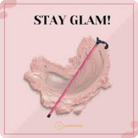 A hot pink stick sits on a pastel pink background with the words STAY GLAM! writte in black at the top