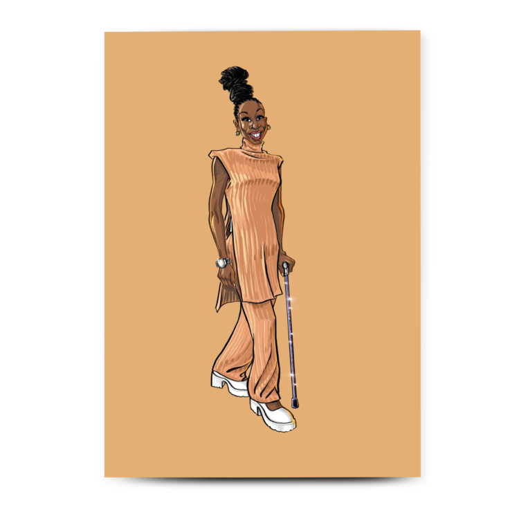 Greetings card shows black woman with walking stick