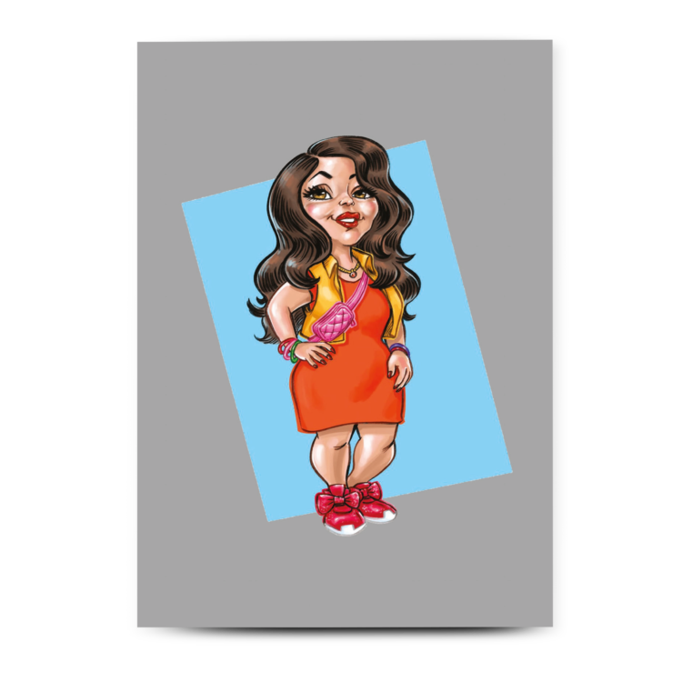 Greetings card shows short stature woman