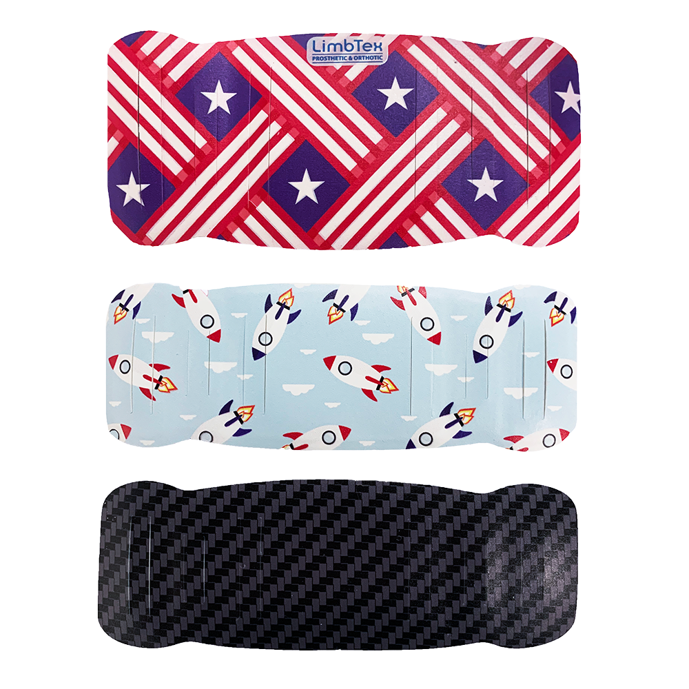 Pads shown in black, Stars and Stripes and a rocket pattern