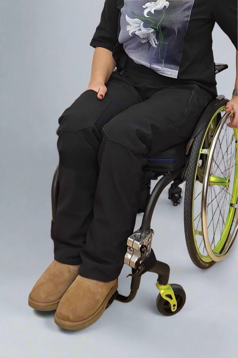 Women's wheelchair adaptive warm softshell trousers in black