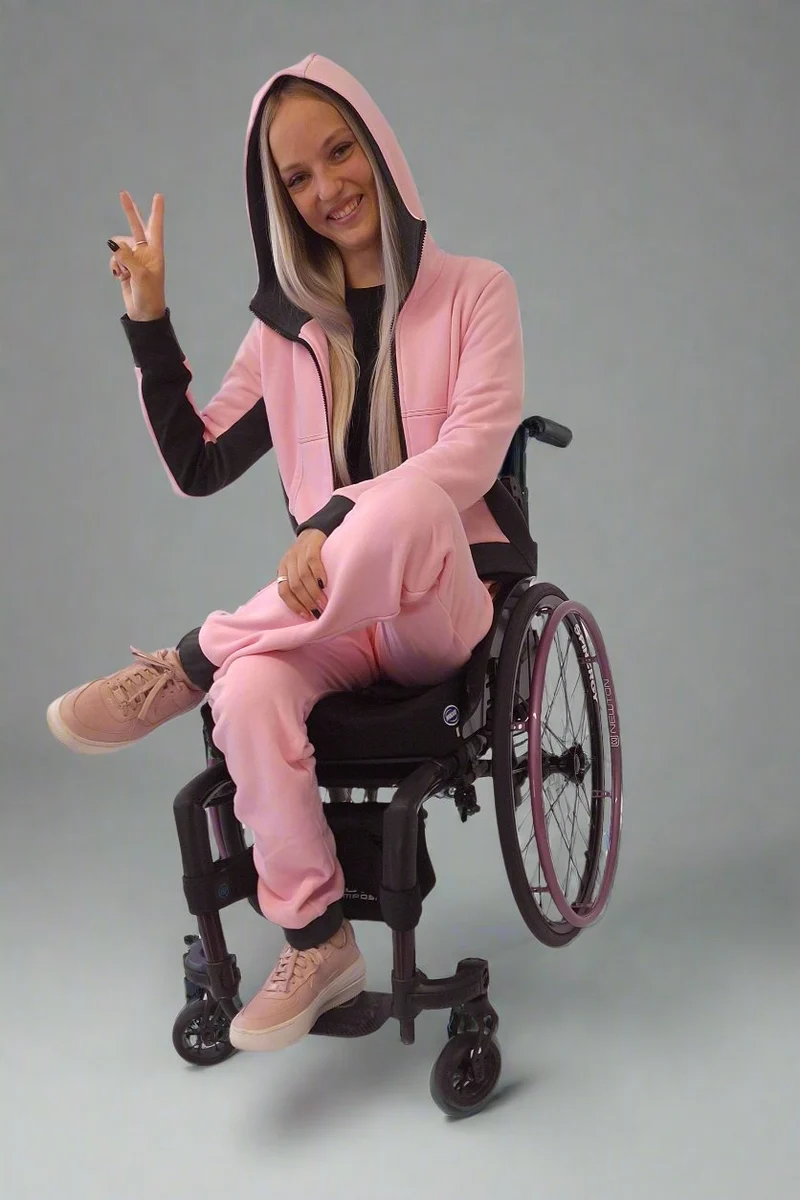 Women's Baby Pink Adaptive Trousers and matching jersey jacket