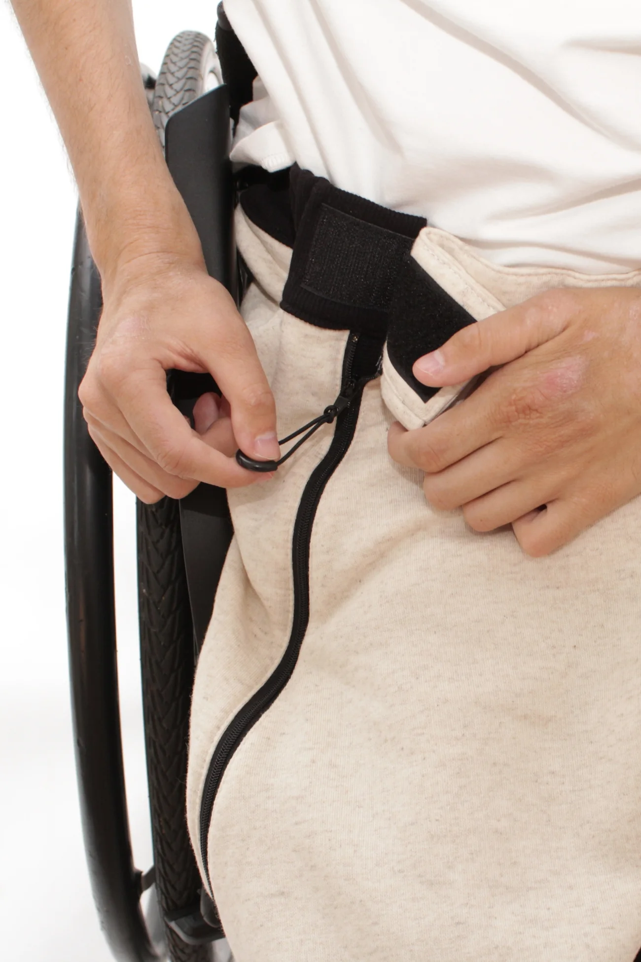 Men's wheelchair adaptive premium sweatpants with drop down front and side pockets