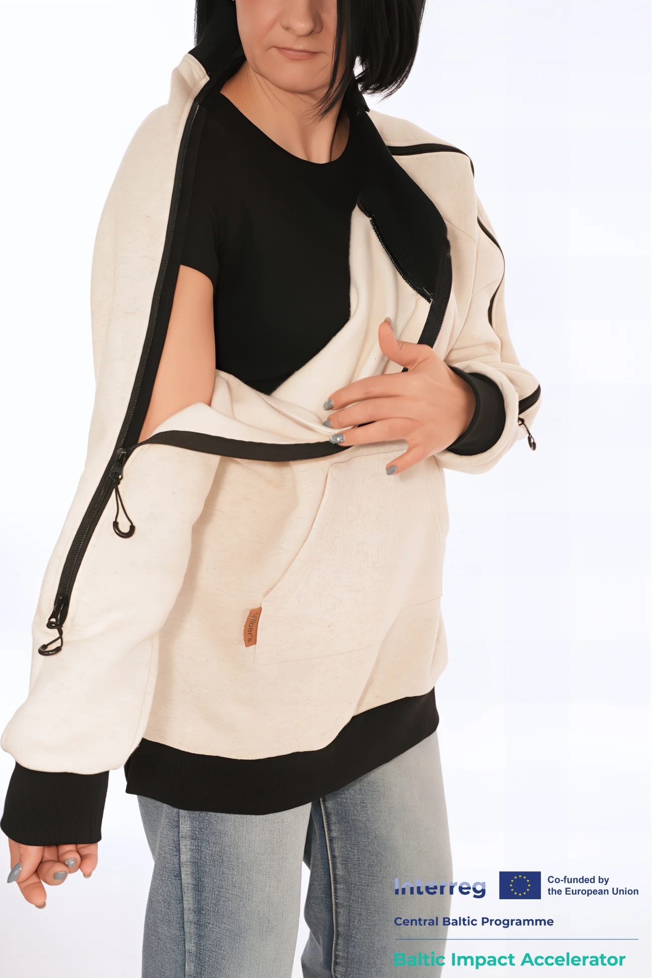Adaptive Care sweater in cream with black trim
