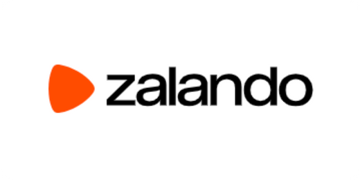 Zalando logo with orange curved triangle and zalando written in black