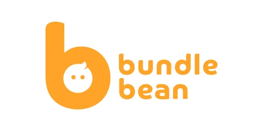 Logo in orange on white background with lower case b and a cartoon baby face in the circle space of the b