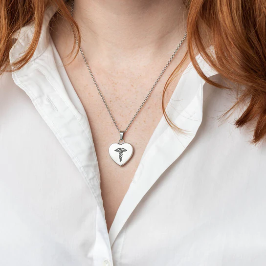 Woman wears medical alert necklace