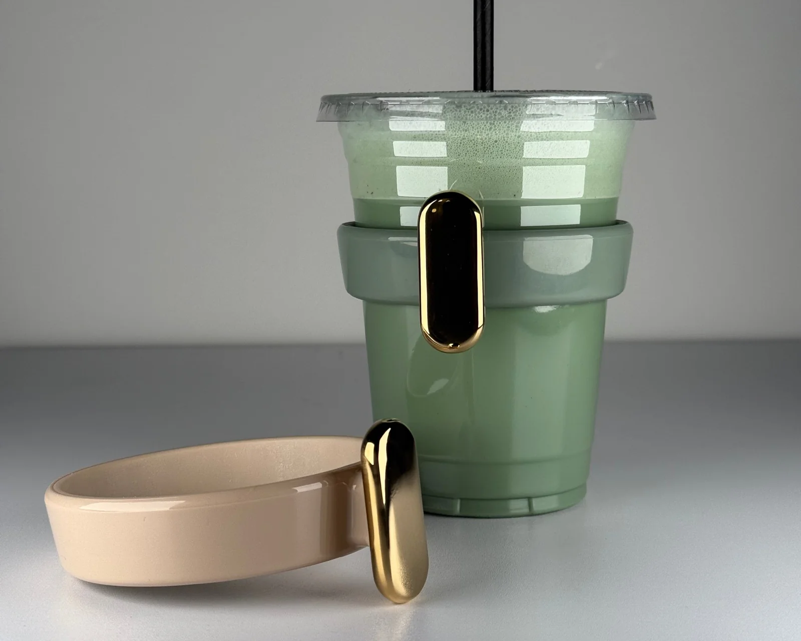 Beige bottle or cup holder shown on cup