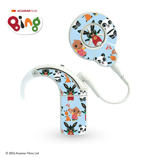 Cochlear implant skins in Bing bunny design