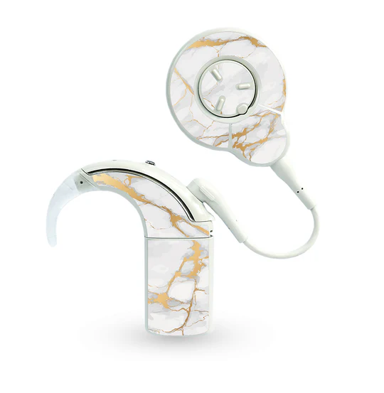 Cochlear implant skins in gold marble design
