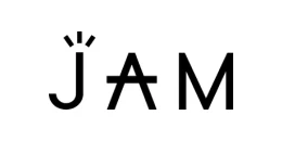 Logo Jam in capital letters with 3 short straight lines above the J