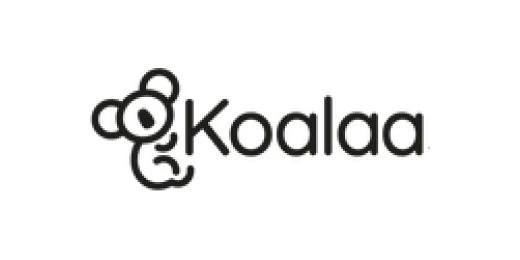 Logo in black on white background with koala graphic to the left of Koalaa with two a s