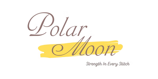 The word Polar is written in a gold script on a black background, with the word Moon below in the same script against a yellow brush stroke
