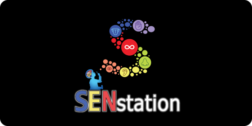 Logo with colourful bubbles blown by a figure on the word Sensation