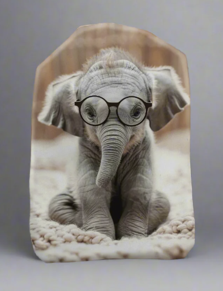 Stoma bag cover with cute baby elephant wearing glasses