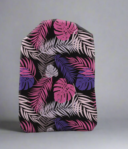 Stoma Bag cover in pink and purple leaves