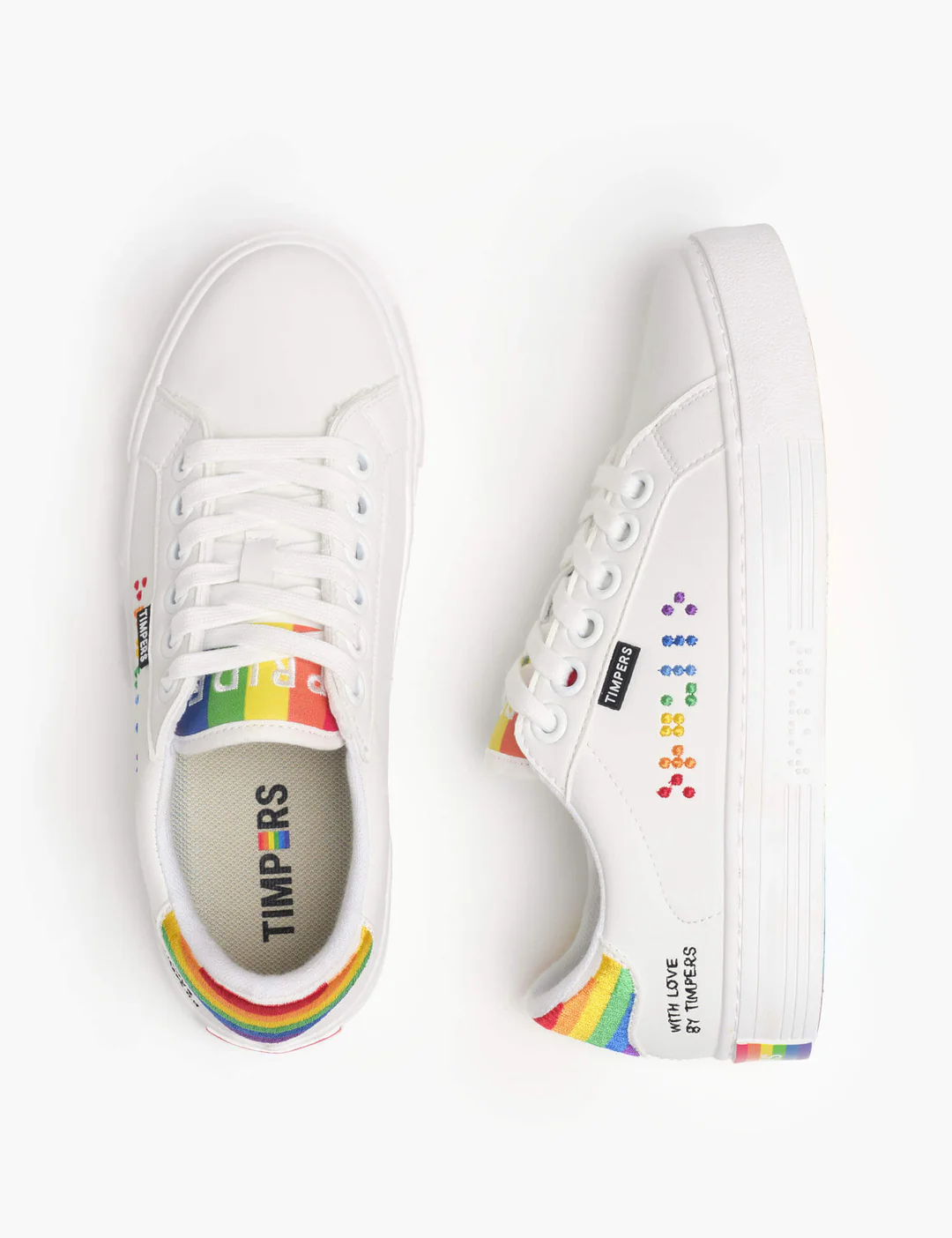 White trainers with pride rainbow colours