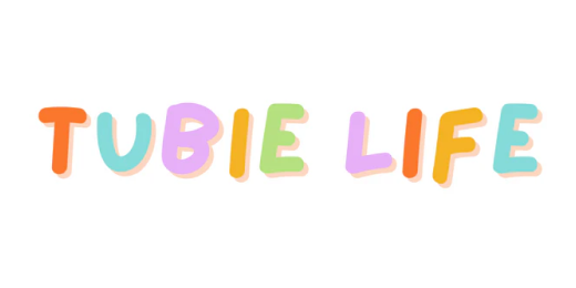 Tubie life written in fun uppercase font with red, blue, purple, orange and green coloured letters.