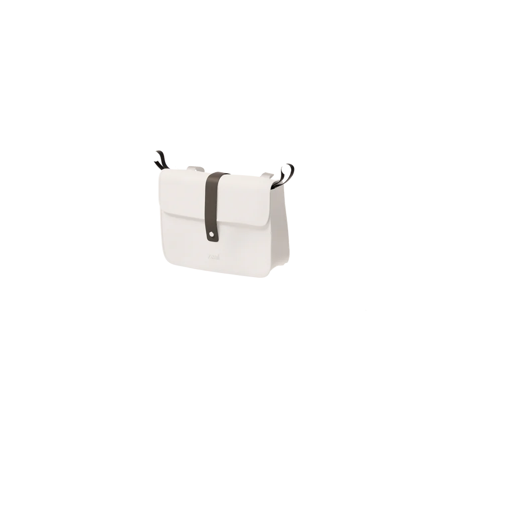 Walker bag in white with black strap and fastening